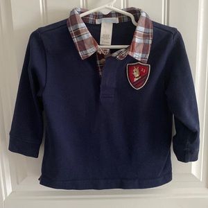 Janie and Jack shirt 12-18 mo navy plaid collar boxer detail boys long sleeve